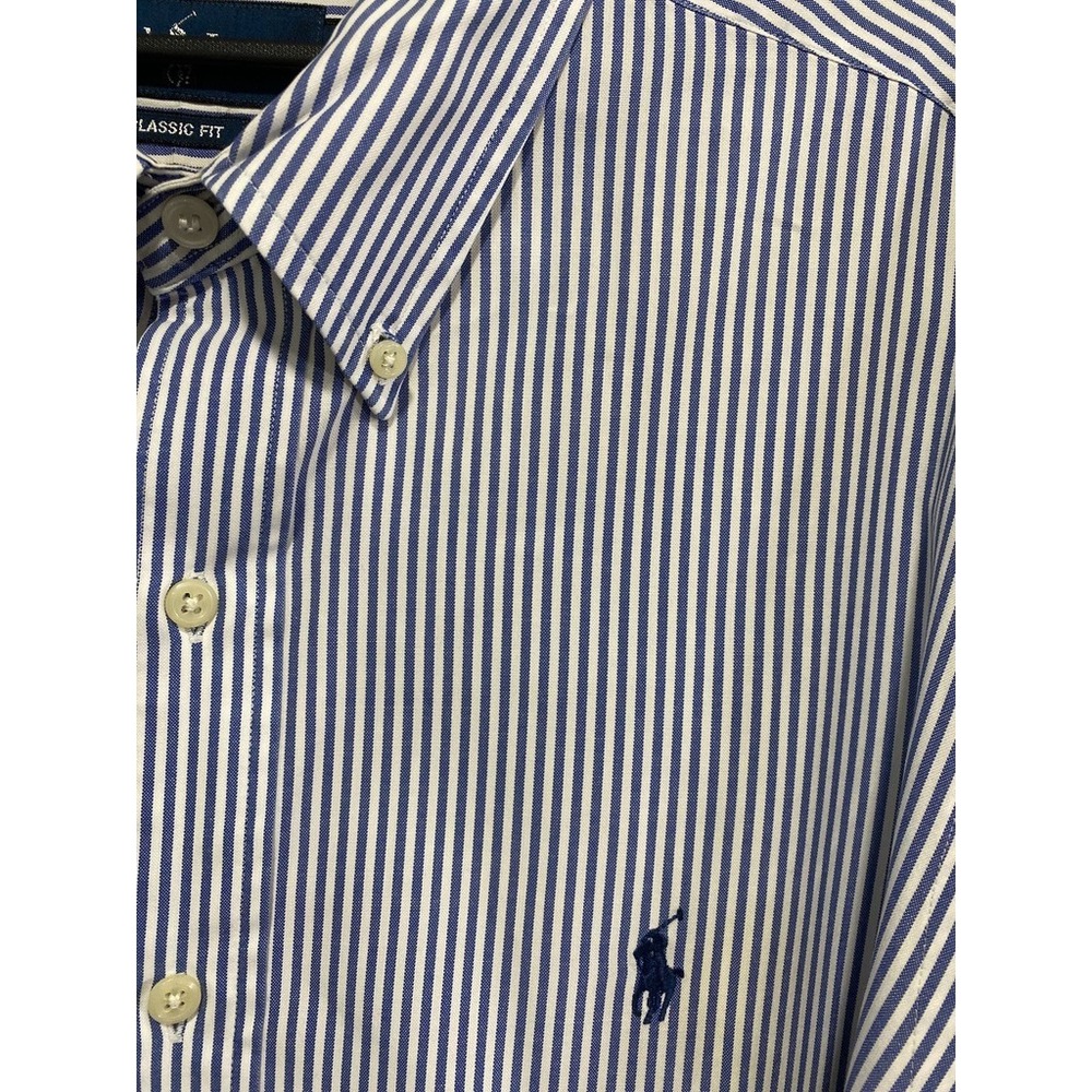 Ralph Lauren Classic Fit Blue/White Stripe Button Up Shirt Mens 16.5 34/35 VTG